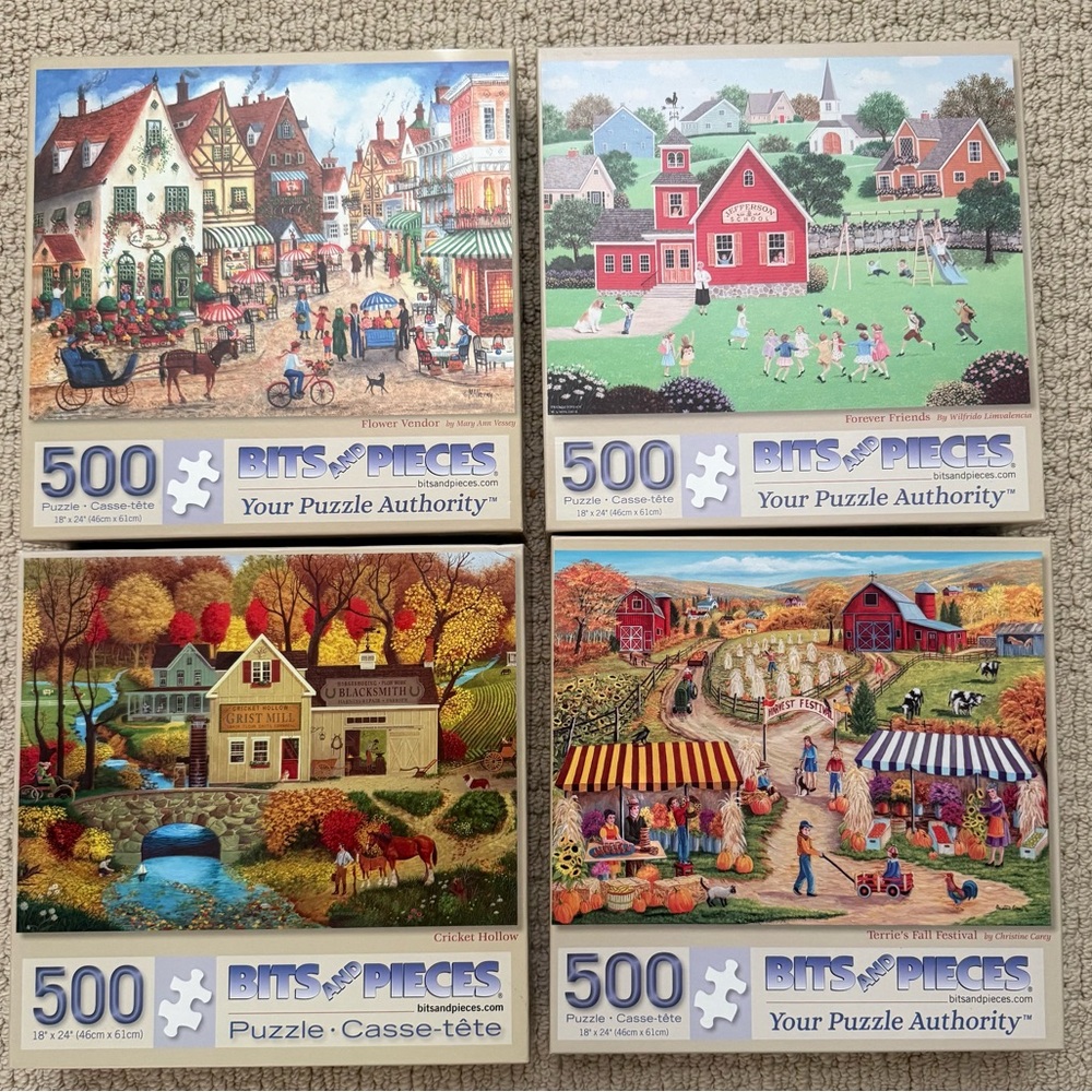 Lot of 4 Bits and Pieces Puzzles, 500 piece each